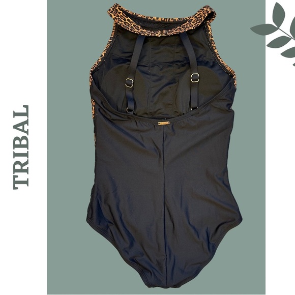 Tribal  Standard Halter One-Piece Swimsuit Leopard Print Black Brown Small - Picture 4 of 4